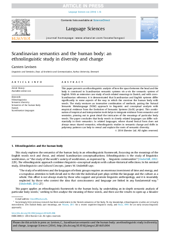(PDF) Scandinavian semantics and the human body: an ethnolinguistic ...