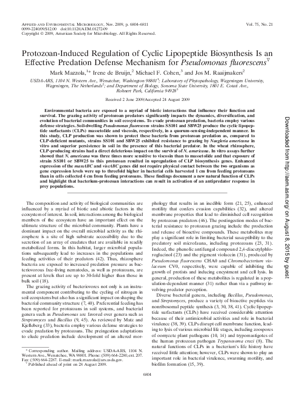 (PDF) Protozoan-Induced Regulation of Cyclic Lipopeptide Biosynthesis ...