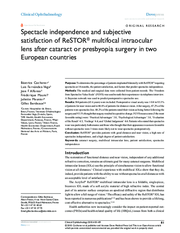 (PDF) Spectacle independence and subjective satisfaction of multifocal ...