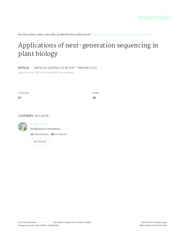 (PDF) Applications of next-generation sequencing in plant biology