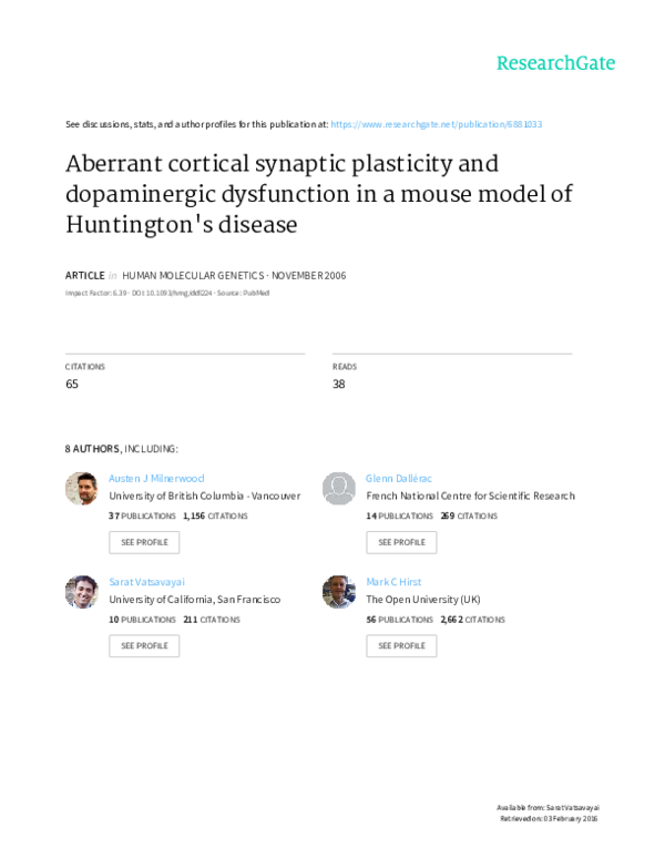 (PDF) Aberrant cortical synaptic plasticity and dopaminergic ...