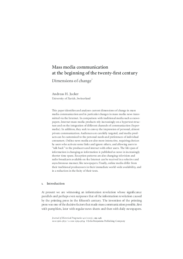 (PDF) Mass media communication at the beginning of the twenty-first ...