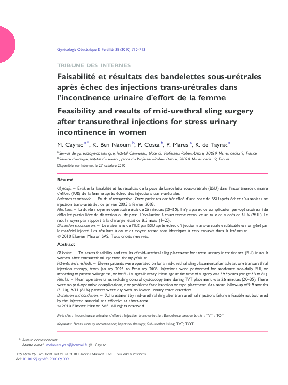 (PDF) [Feasibility and results of mid-urethral sling surgery after ...