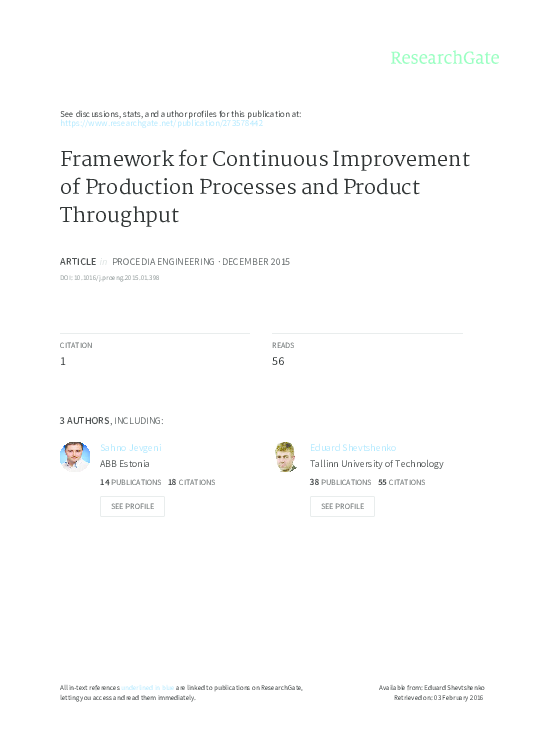 (PDF) Framework for Continuous Improvement of Production Processes and ...