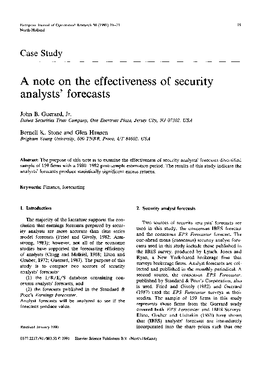 (PDF) A note on the effectiveness of security analysts' forecasts