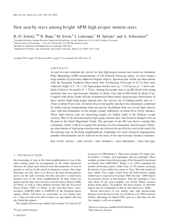 (PDF) New nearby stars among bright APM high proper motion stars | Mara ...