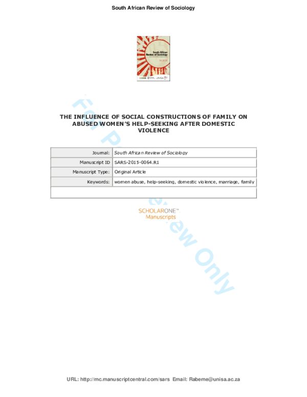 (PDF) THE INFLUENCE OF SOCIAL CONSTRUCTIONS OF FAMILY ON ABUSED WOMEN'S ...