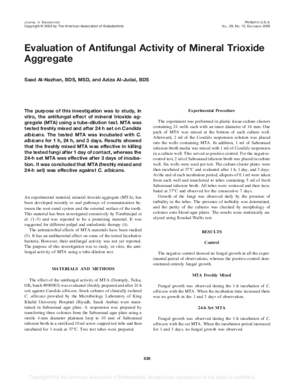 (PDF) Evaluation of antifungal activity of mineral trioxide aggregate