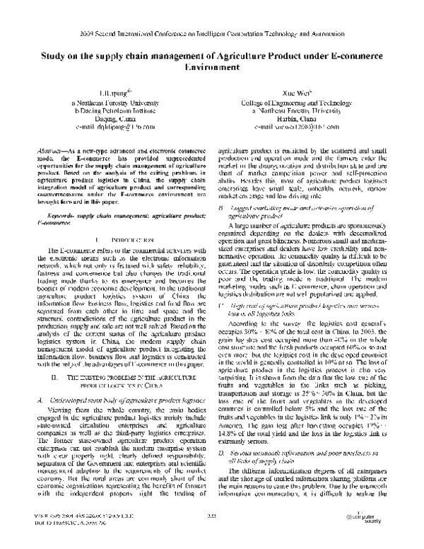 (PDF) Study on the supply chain management of Agriculture Product under ...