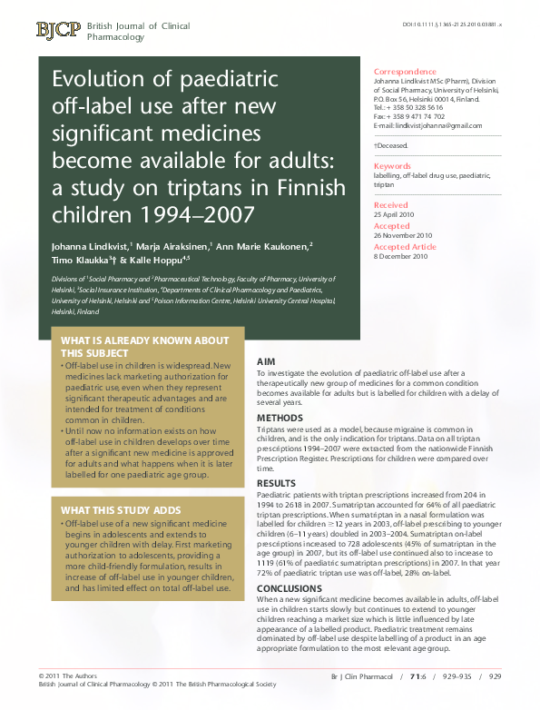 (PDF) Evolution of paediatric off-label use after new significant ...