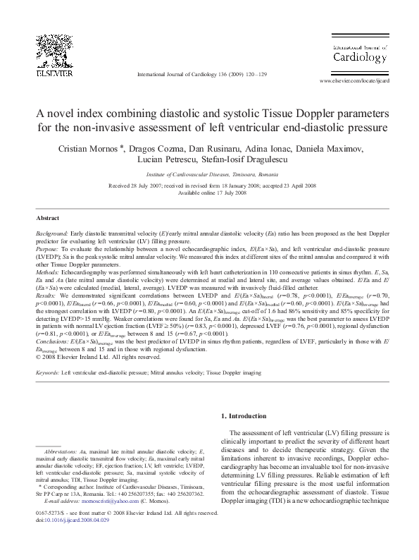 (PDF) A novel index combining diastolic and systolic Tissue Doppler ...
