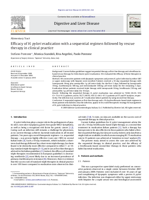 (PDF) Efficacy of H. pylori eradication with a sequential regimen ...