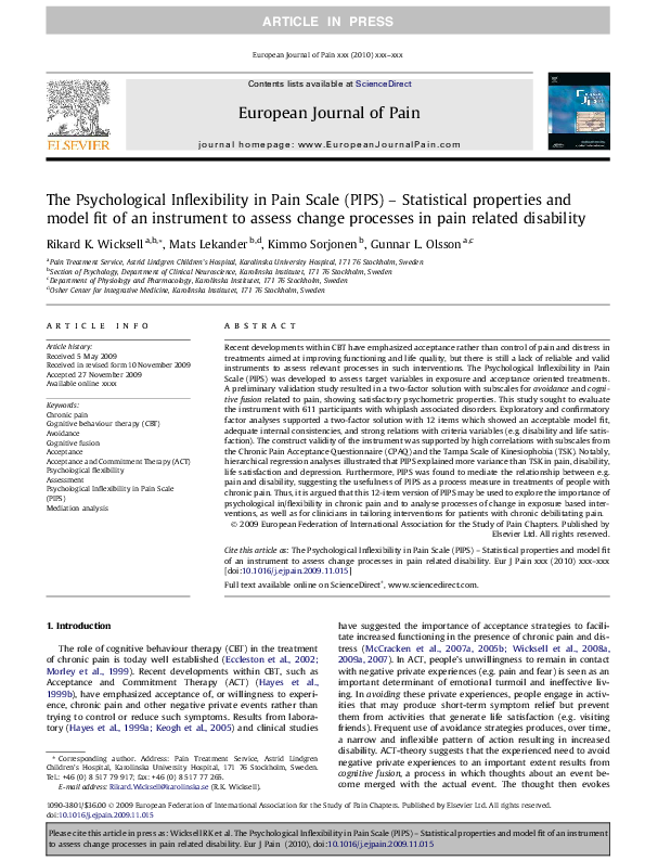 (PDF) The Psychological Inflexibility in Pain Scale (PIPS ...