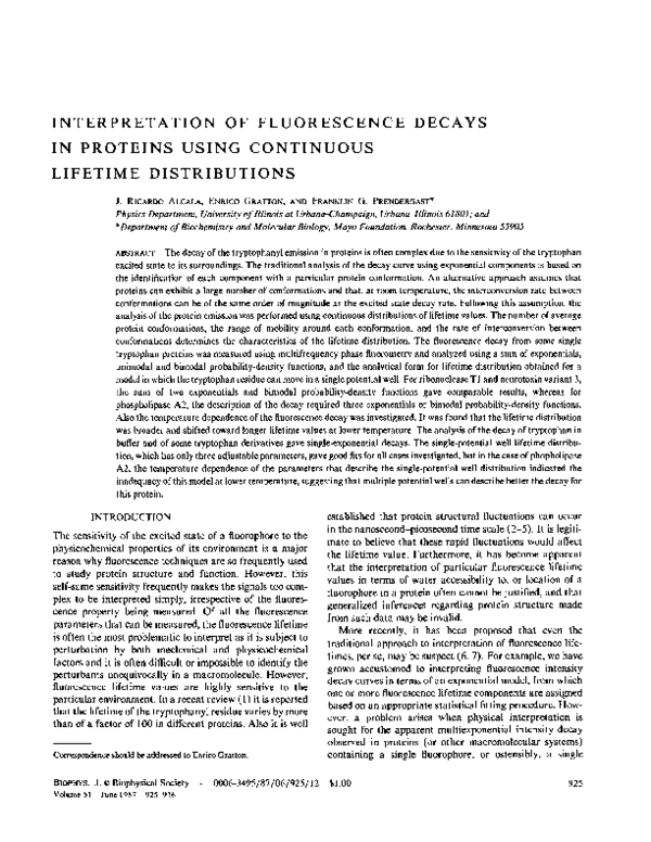 (PDF) Interpretation of fluorescence decays in proteins using ...