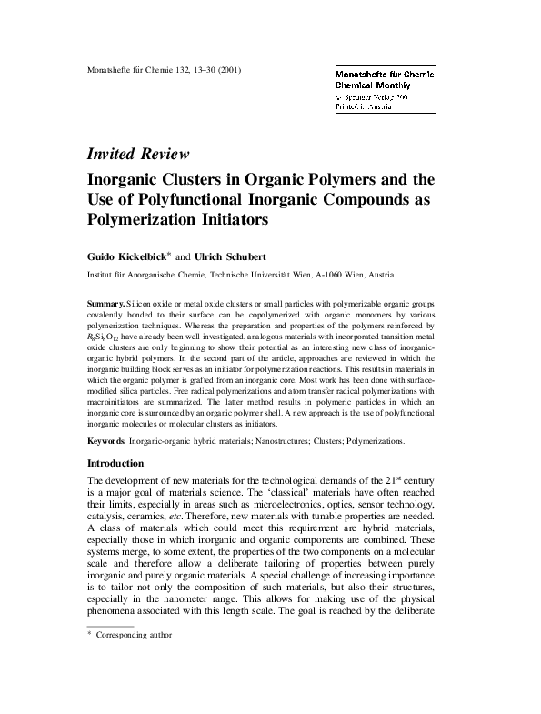(PDF) Clusters in Organic Polymers and the Use of