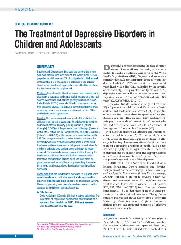 (PDF) Treatment of Depressive Disorders in Children and Adolescents