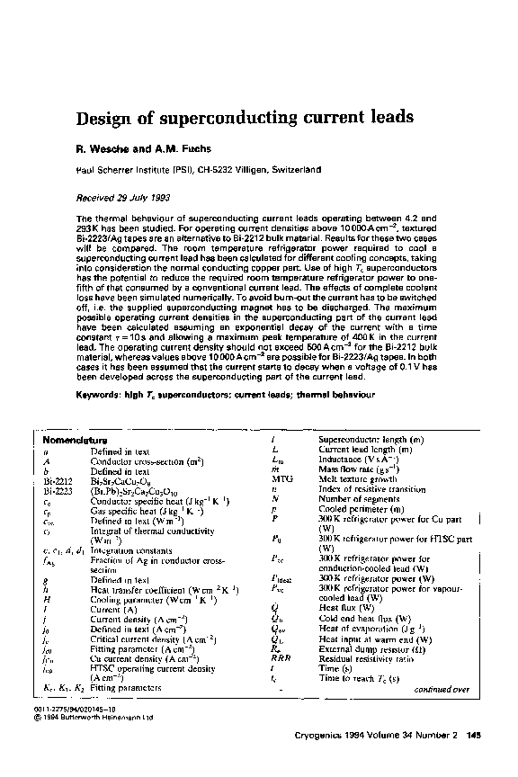 PDF) Design of superconducting current leads