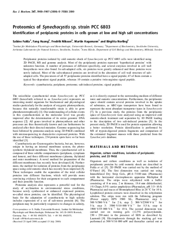 (PDF) Proteomics of Synechocystis sp. strain PCC 6803
