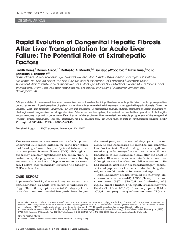 (PDF) Rapid evolution of congenital hepatic fibrosis after liver ...