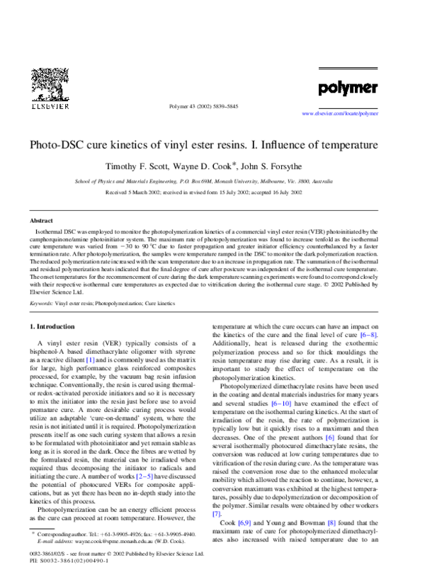 (PDF) PhotoDSC cure of vinyl ester resins. I. Influence of