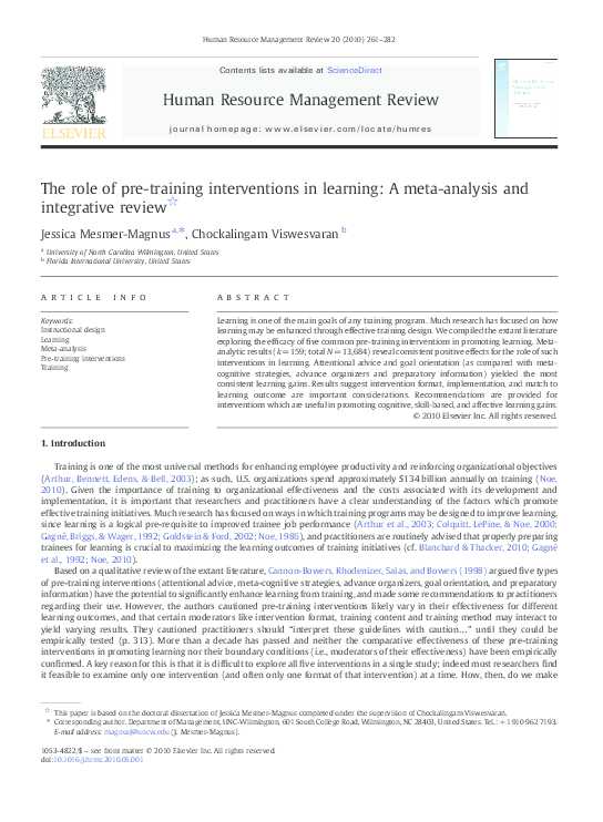 (PDF) The role of pre-training interventions in learning: A meta ...