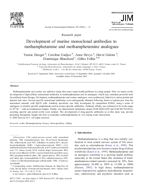 (PDF) Development of murine monoclonal antibodies to methamphetamine ...