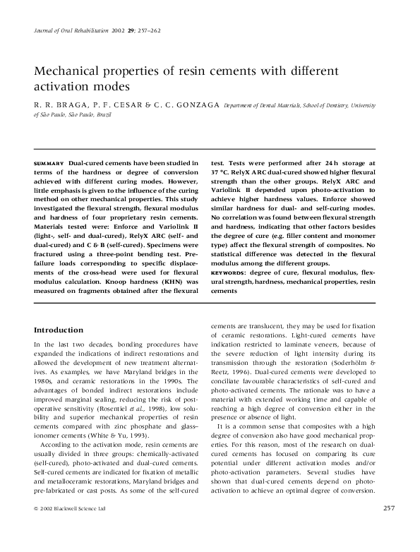 (PDF) Mechanical properties of resin cements with different activation modes Carla Gonzaga