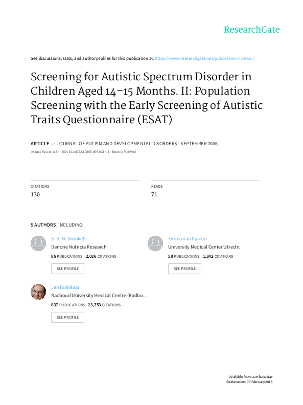 (PDF) Screening for Autistic Spectrum Disorder in Children Aged 1415