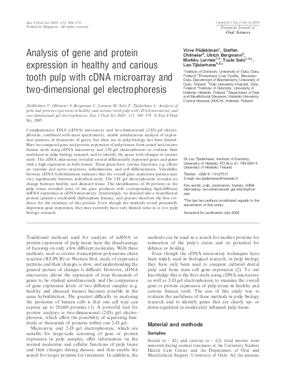 (PDF) Analysis of gene and protein expression in healthy and carious ...