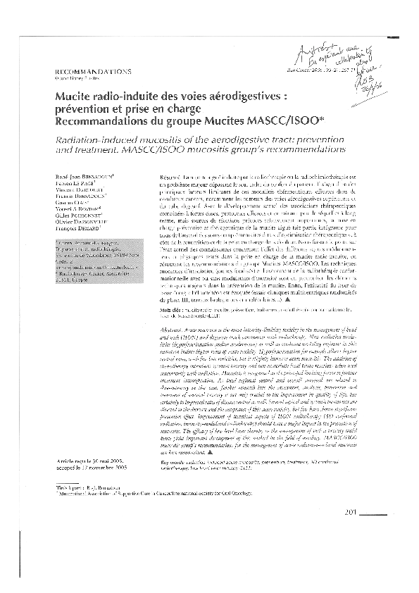 (PDF) [Radiation-induced mucositis of the aerodigestive tract ...