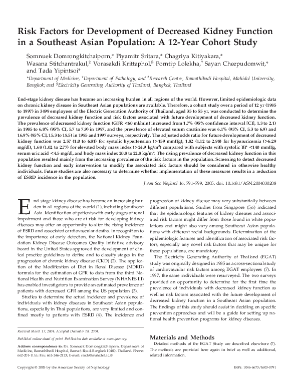 (PDF) Risk Factors for Development of Decreased Kidney Function in a ...
