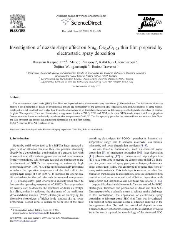 (PDF) Investigation of nozzle shape effect on Sm0.1Ce0.9O1.95 thin film ...