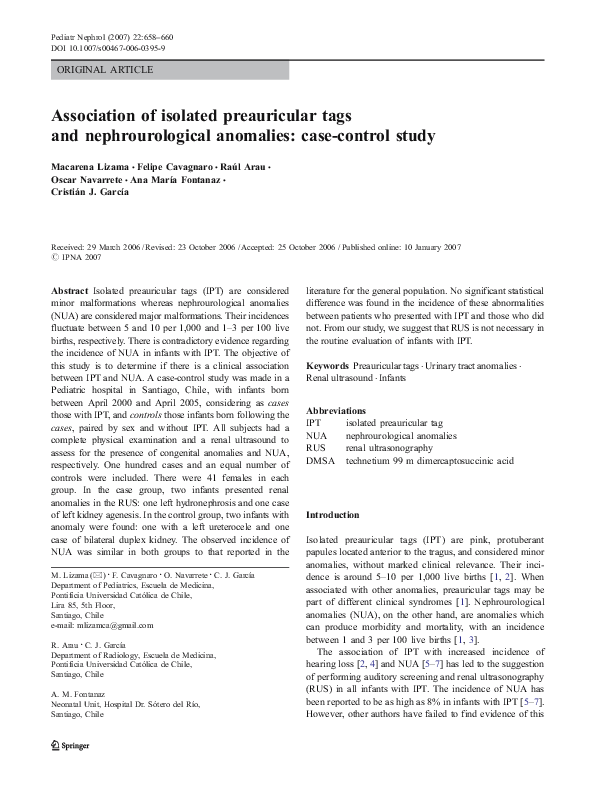 Preauricular Tag And Renal Anomalies