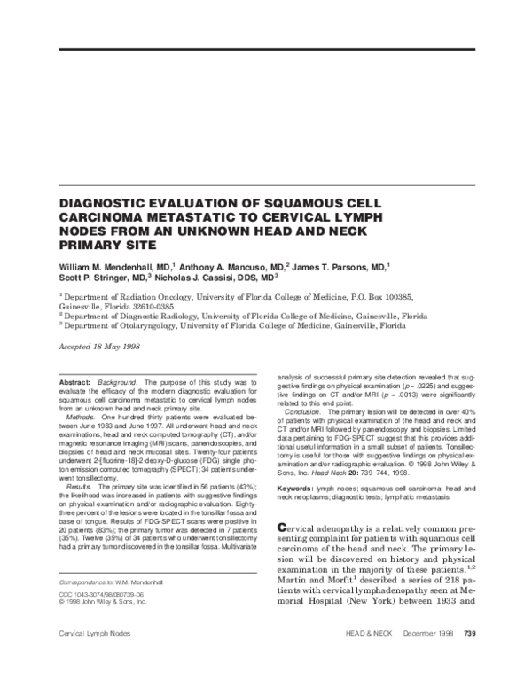 (PDF) Diagnostic evaluation of squamous cell carcinoma metastatic to ...