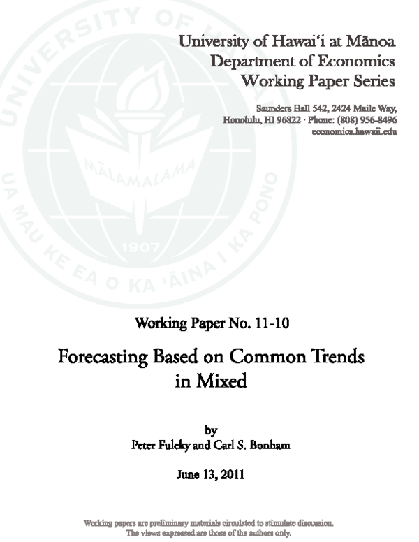 (PDF) Forecasting Based on Common Trends in Mixed Frequency Samples