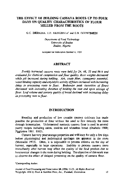 (PDF) THE EFFECT OF HOLDING CASSAVA ROOTS UP TO FOUR DAYS ON QUALITY ...