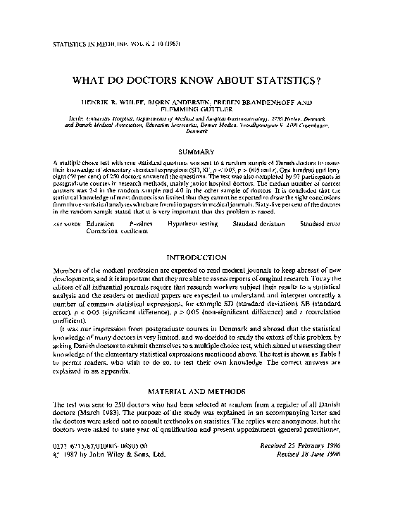 (PDF) What do doctors know about statistics? Preben Brandenhoff