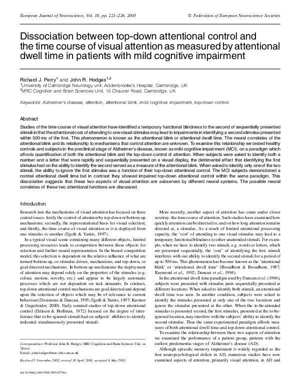 (PDF) Dissociation between topdown attentional control and the time