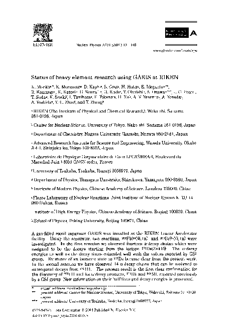 (PDF) Status of heavy element research using GARIS at RIKEN