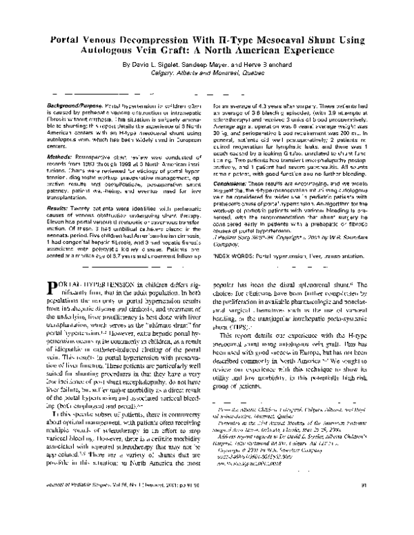 (PDF) Portal venous decompression with H-type mesocaval shunt using ...