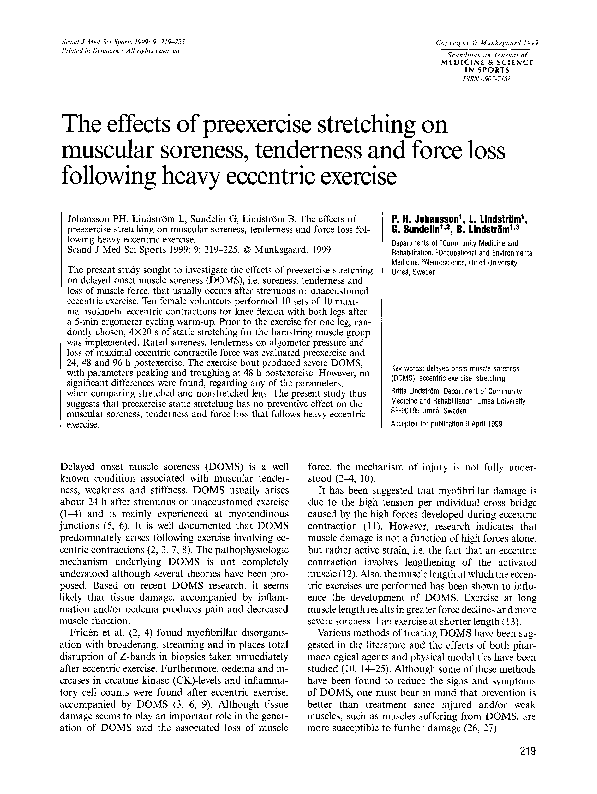 (PDF) The effects of preexercise stretching on muscular soreness ...