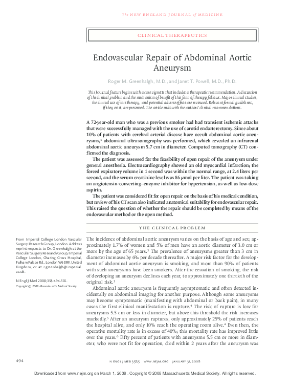 (PDF) Endovascular Repair of Abdominal Aortic Aneurysm
