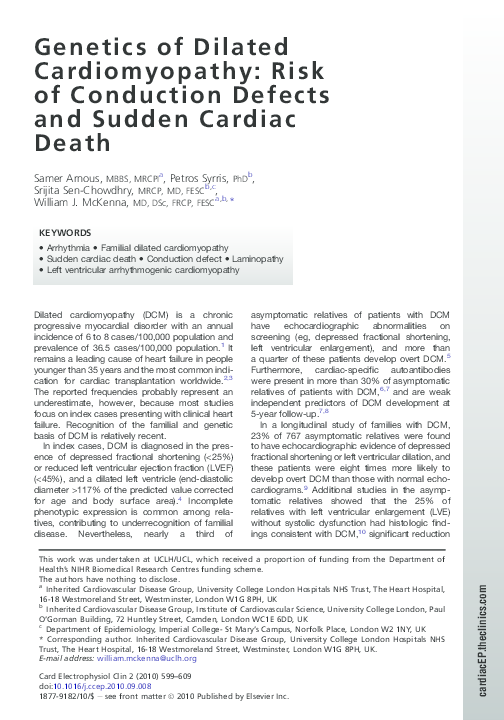 (PDF) Genetics of Dilated Cardiomyopathy: Risk of Conduction Defects ...