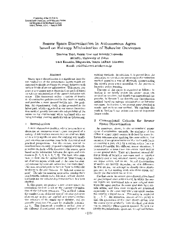 (PDF) Sensor space discretization in autonomous agent based on entropy ...