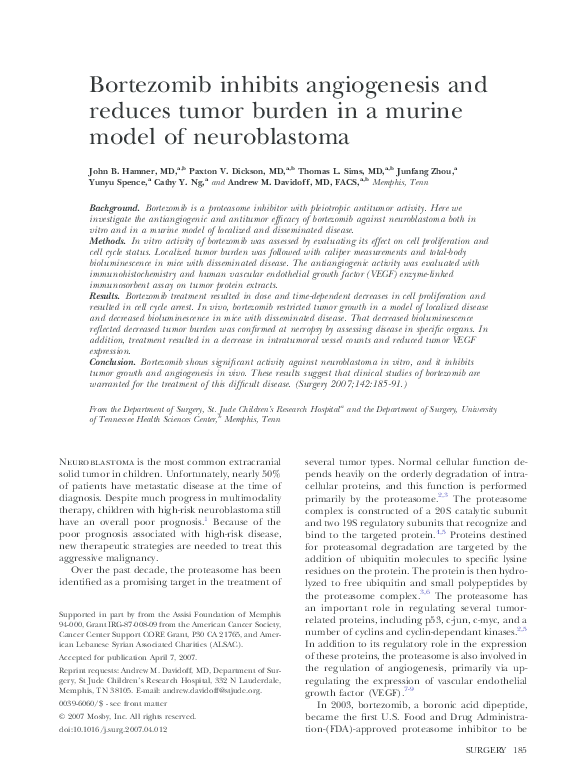 (PDF) Bortezomib inhibits angiogenesis and reduces tumor burden in a
