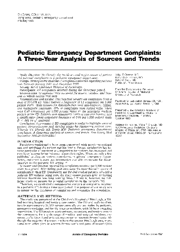 (PDF) Pediatric emergency department complaints A threeyear analysis