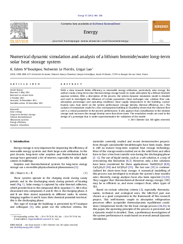 (PDF) Numerical dynamic simulation and analysis of a lithium bromide ...