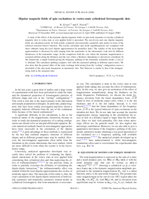 (PDF) Dipolar magnetic fields of spin excitations in vortex-state ...