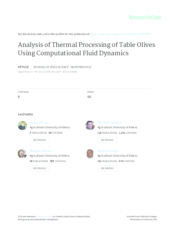 (PDF) Analysis of Thermal Processing of Table Olives Using ...