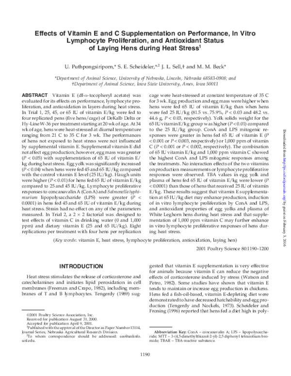 (PDF) Effects of Vitamin E and C Supplementation on Performance, In ...